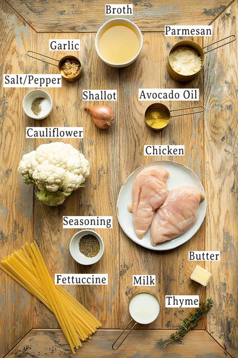 Ingredients for Healthy Chicken Alfredo recipe.