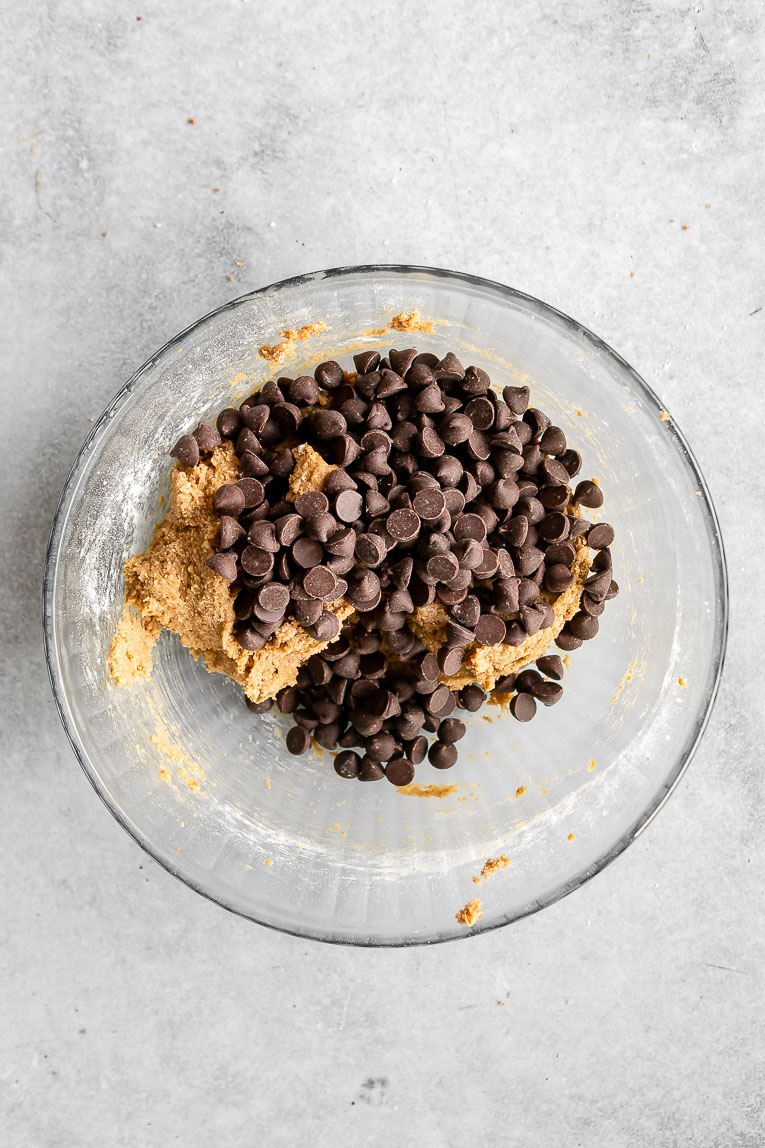 Oat flour cookie dough with chocolate chips.