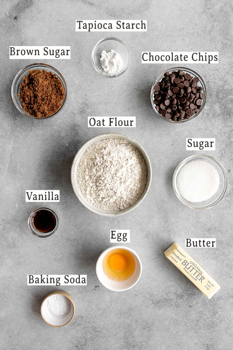 Ingredients for Oat Flour Chocolate Chip Cookies.