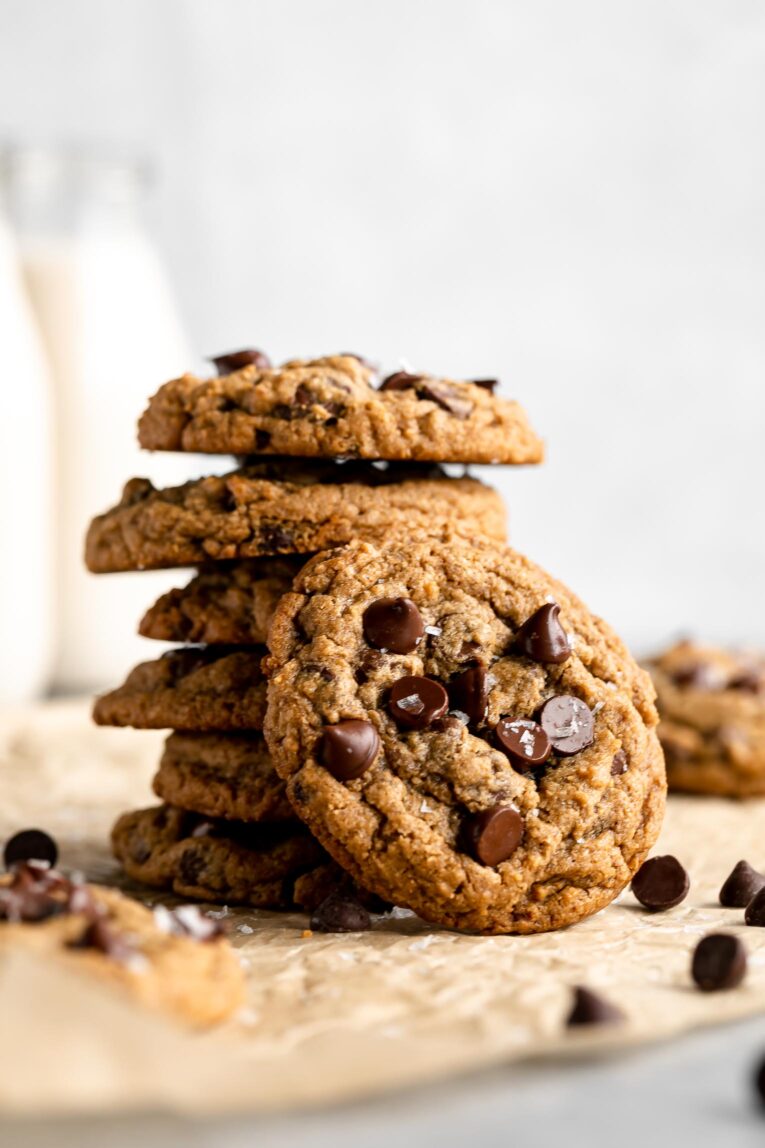 Stack of Oat Flour Chocolate Chip Cookies.