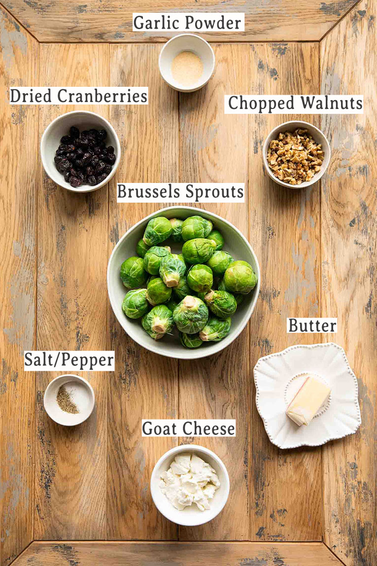 Ingredients for Roasted Brussels Sprouts with Goat Cheese.