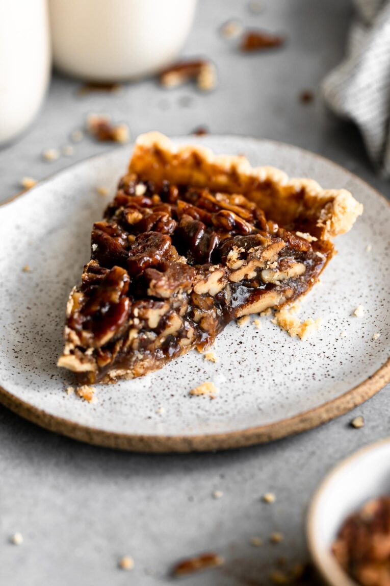 Slice of vegan pecan pie recipe.