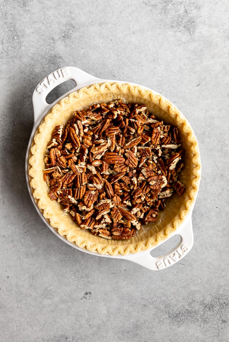Pecans in a pie crust.