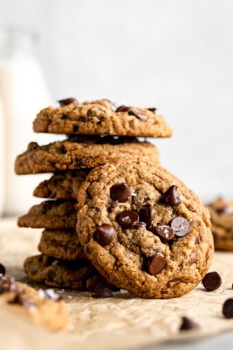 Stack of Oat Flour Chocolate Chip Cookies.