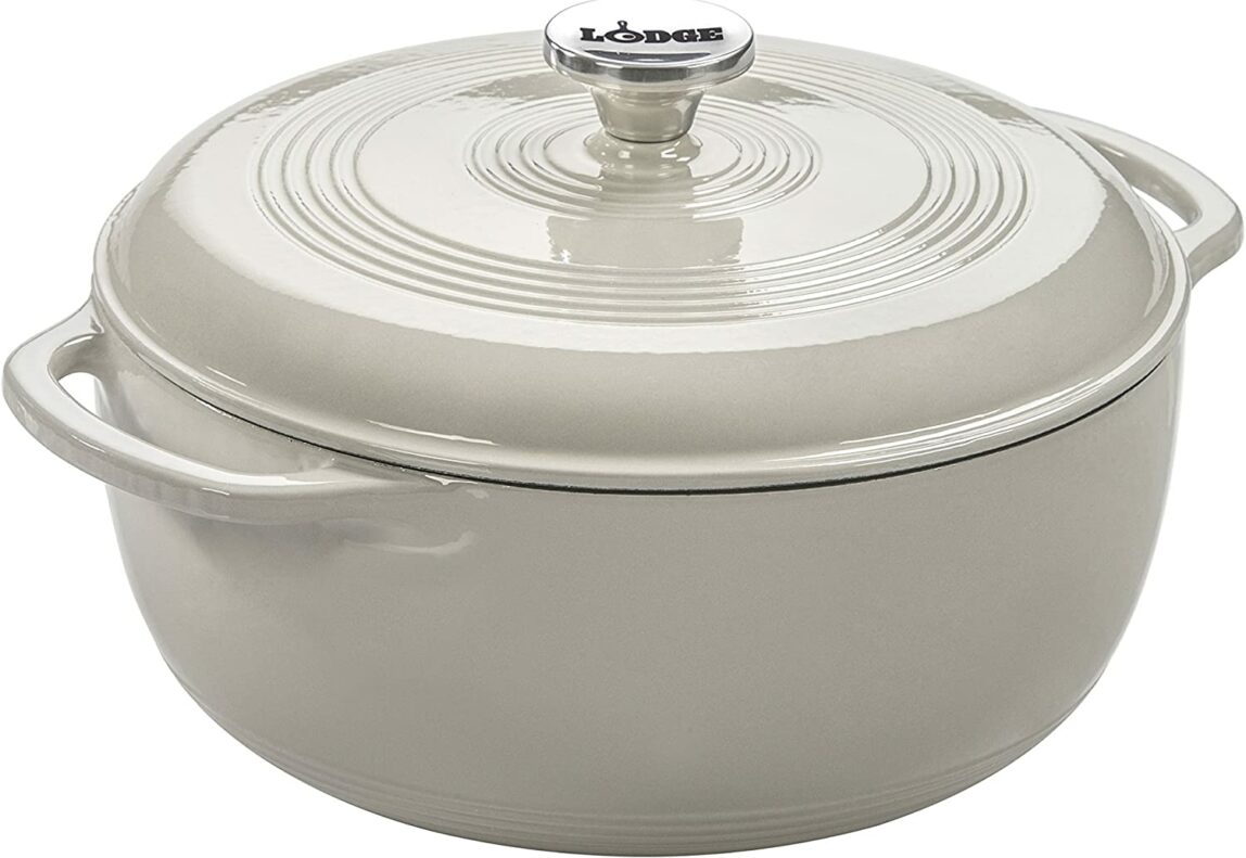 Lodge cast iron dutch oven in white