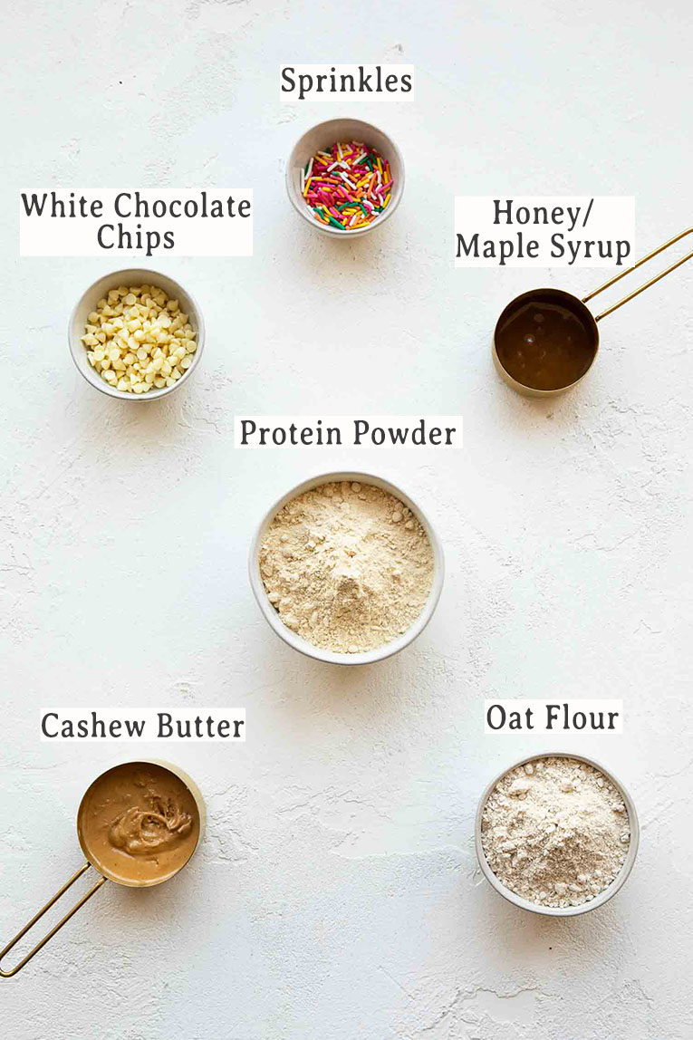 Ingredients for birthday cake protein bites.