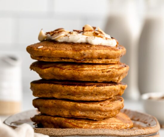 Butternut squash pancakes on a plate.