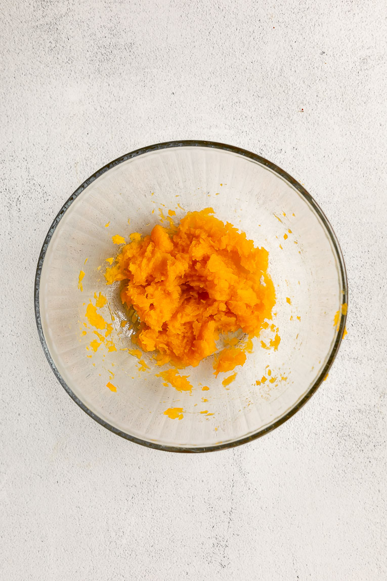 Butternut squash puree in a bowl.