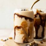 Across photo of Chunky Monkey Smoothie with chocolate and nut butter.