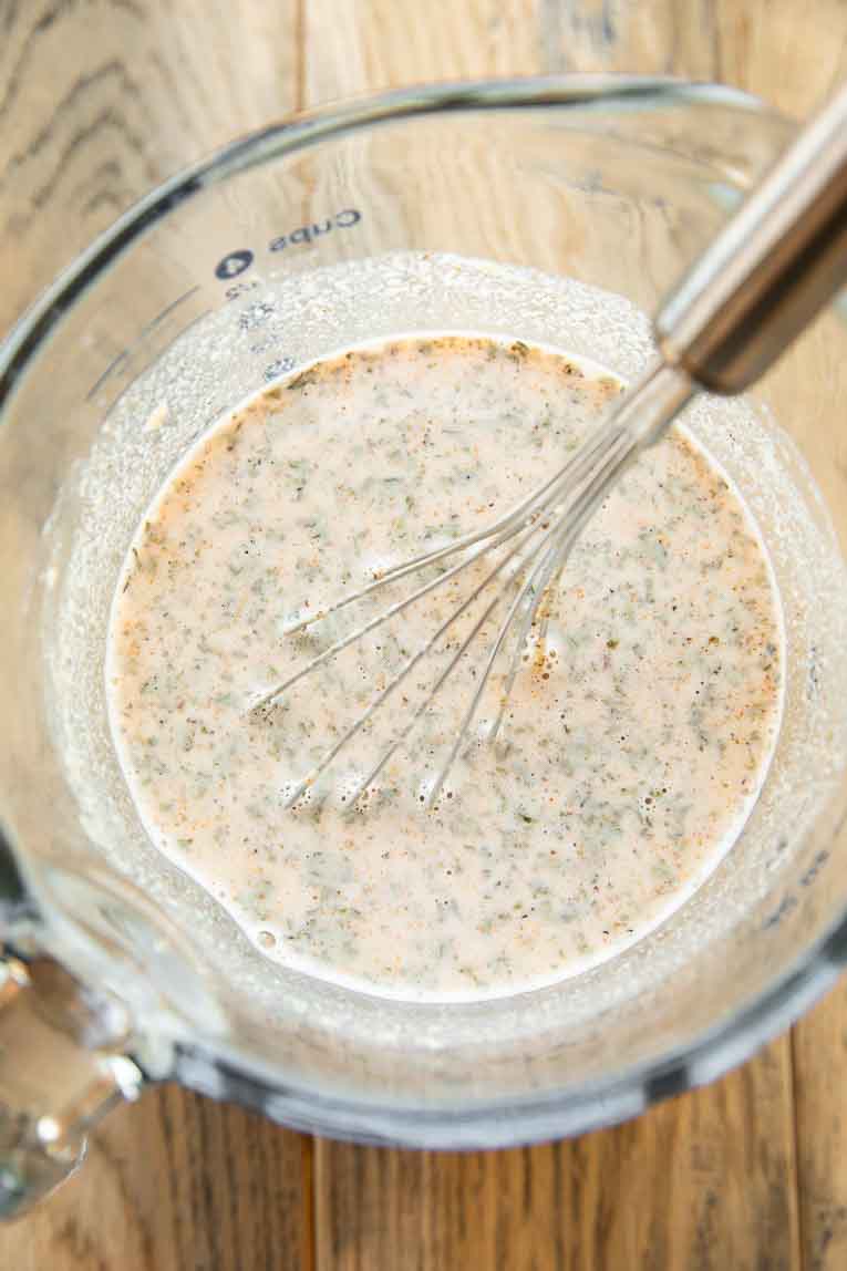Creamy dairy-free cashew sauce for chicken broccoli casserole.