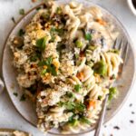 Healthy Tuna Casserole on a plate with a fork.
