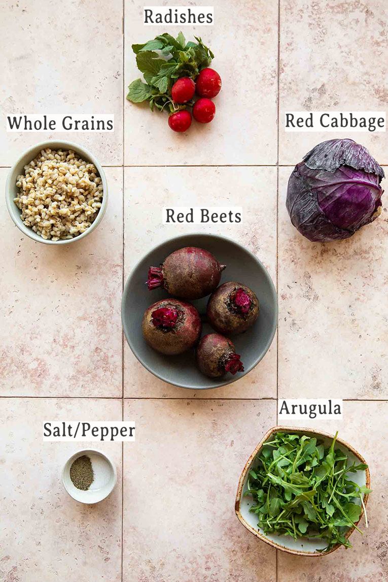 Ingredients for roasted beets bowls recipe.