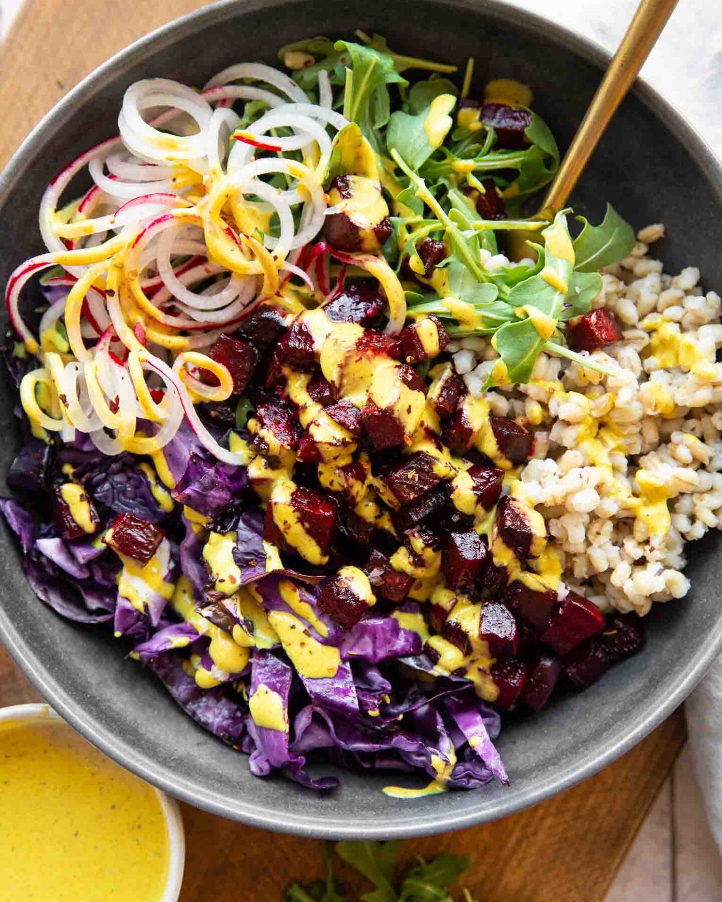 Roasted Beet Bowls recipe with turmeric tahini sauce.