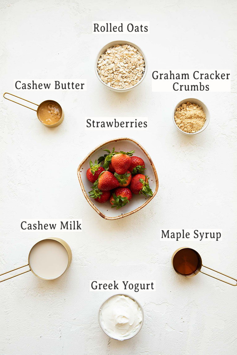 Ingredients for Healthy Strawberry Cheesecake Overnight Oats