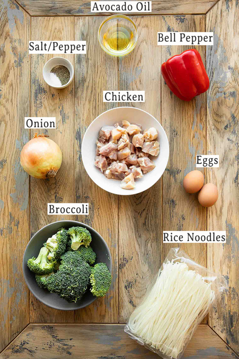Ingredients for chicken pad thai.