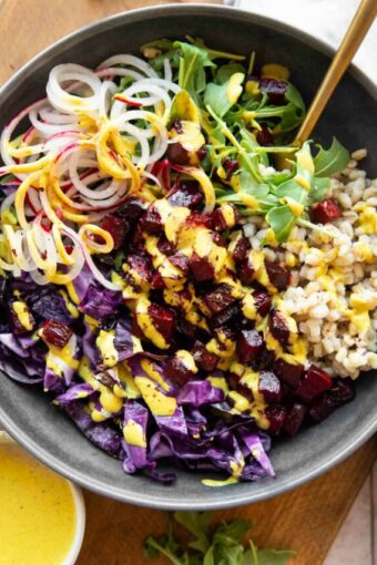 Roasted Beet Bowls recipe with turmeric tahini sauce.