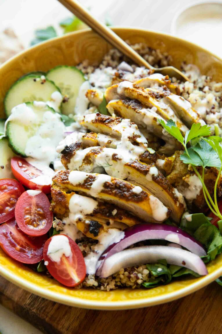 Angled photo of Chicken Shawarma Grain Bowl.