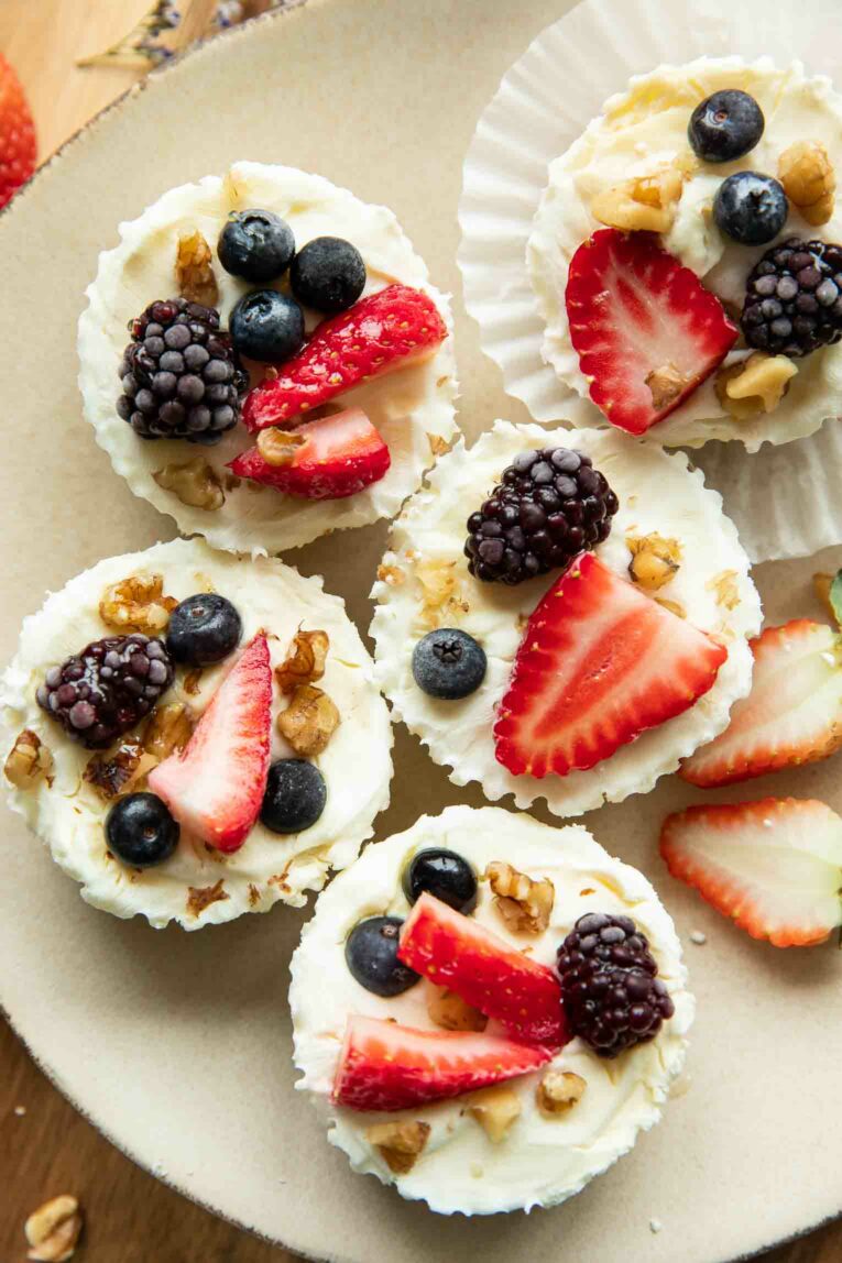 Close up of Frozen Yogurt Granola Cups recipe on a plate.