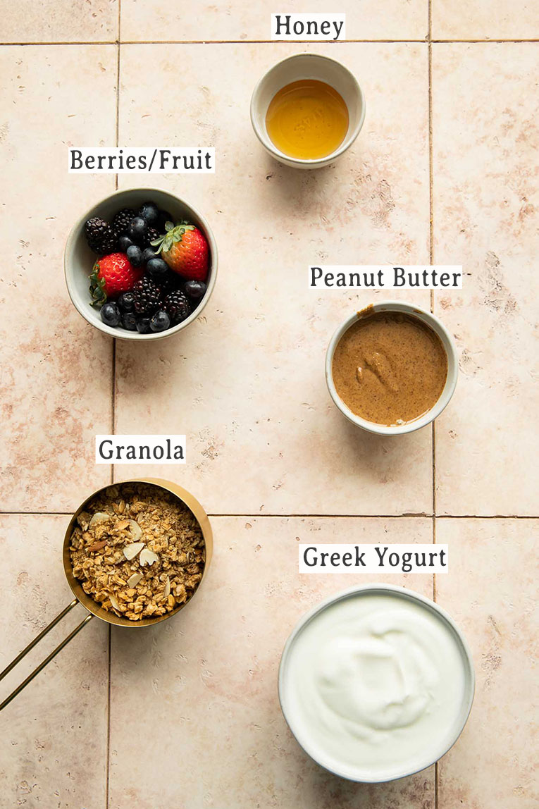 Ingredients for Frozen Yogurt Granola Cups.
