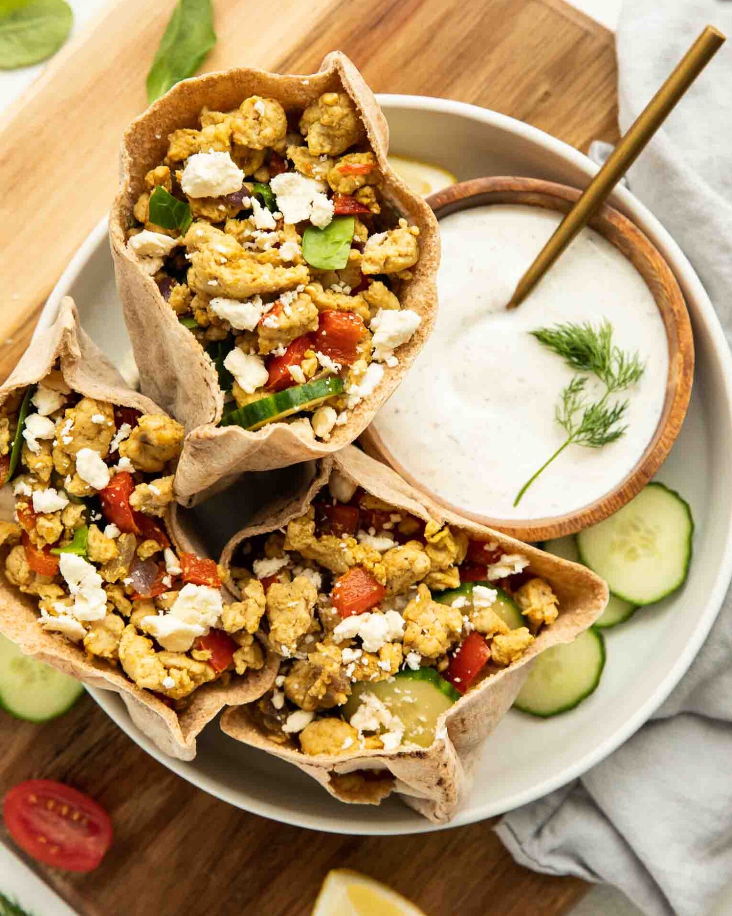 Greek Turkey Pita Sandwiches on a plate.