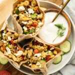 Greek Turkey Pita Sandwiches on a plate.