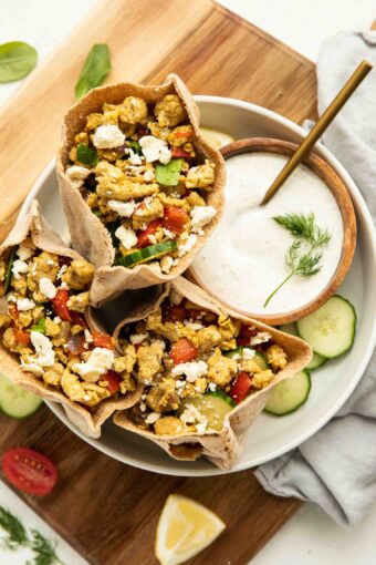Greek Turkey Pita Sandwiches on a plate.