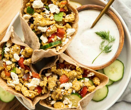 Greek Turkey Pita Sandwiches on a plate.