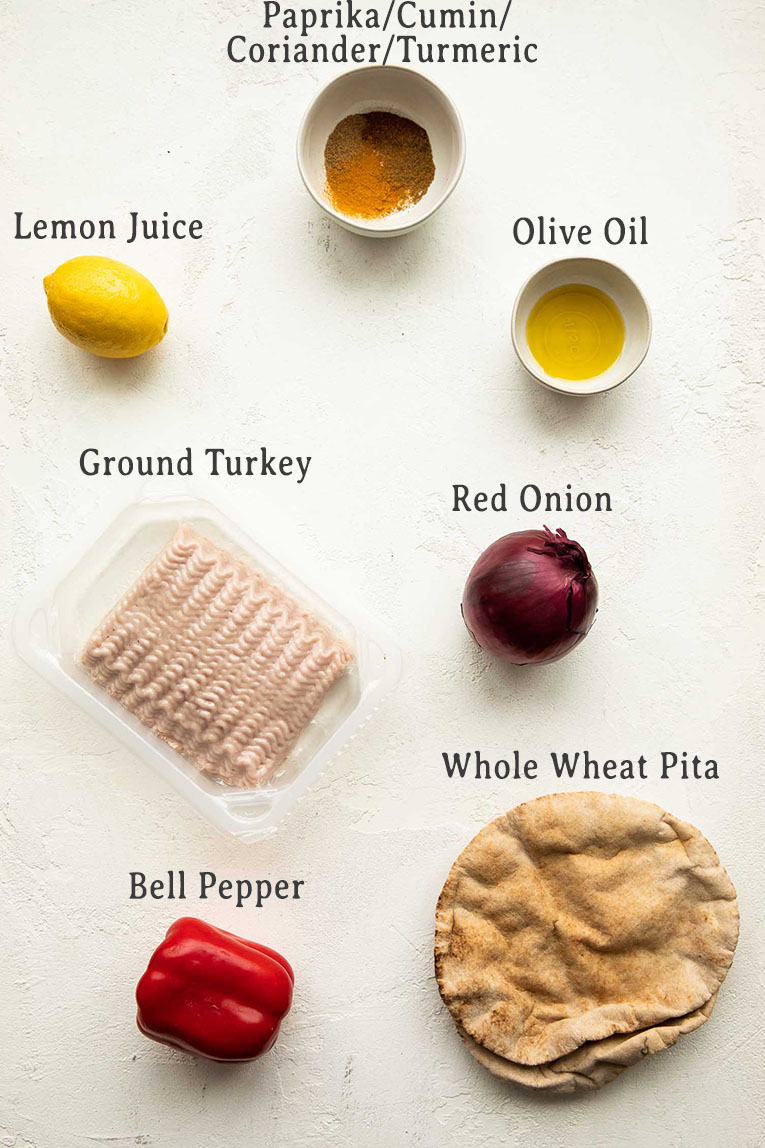 Ingredients for Greek-Inspired Ground Turkey Pitas.