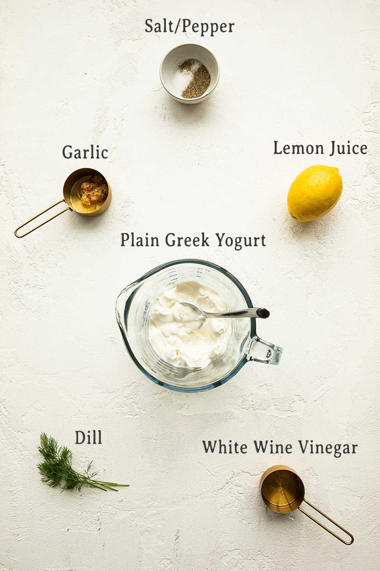 Ingredients for Tzatziki Yogurt Sauce.