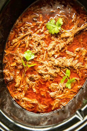 Slow Cooker Birria shredded meat.