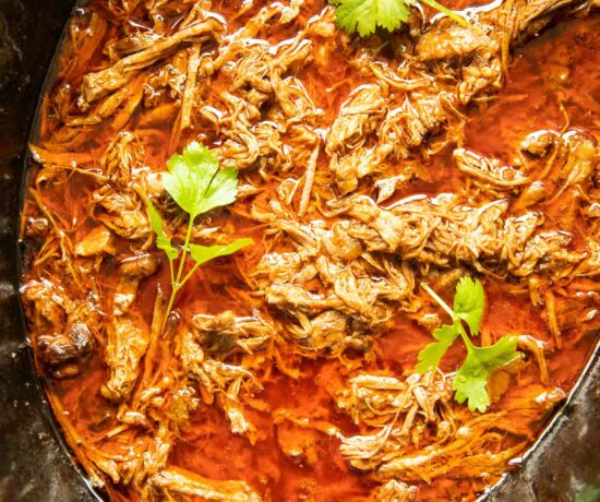 Slow Cooker Birria shredded meat.