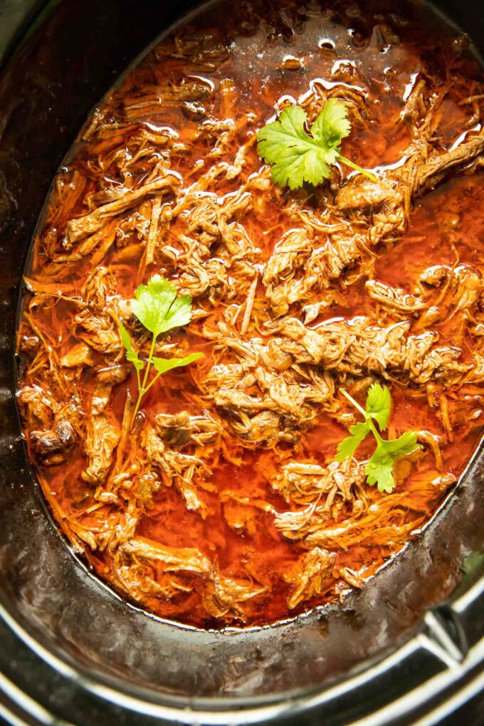 Slow Cooker Birria shredded meat.