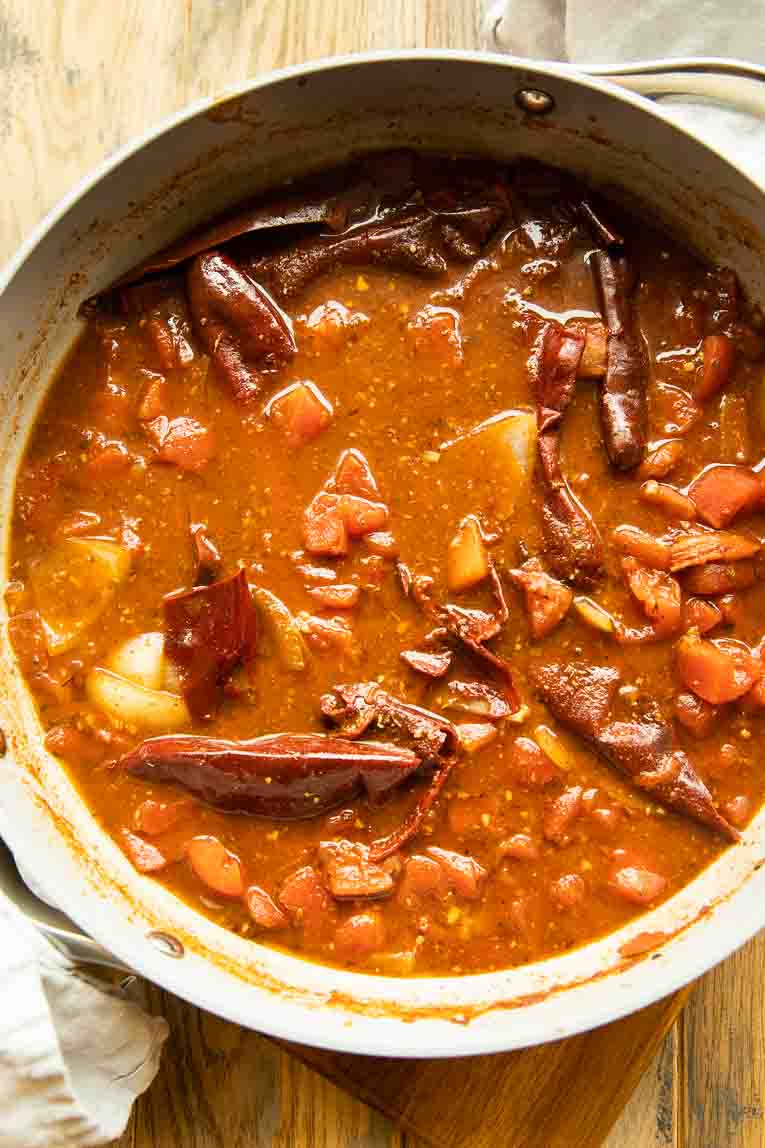 Slow Cooker Birria Sauce in a pan.