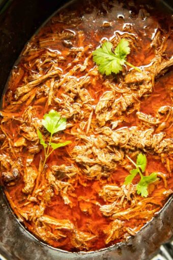 Slow Cooker Birria shredded meat.
