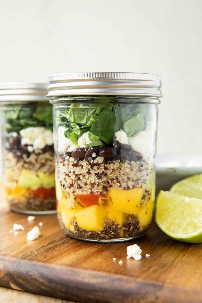 Meal prepped Central American salad in a mason jar.