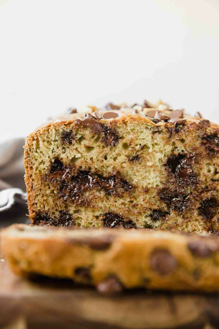 Chocolate Chip Zucchini Bread with slice taken out.