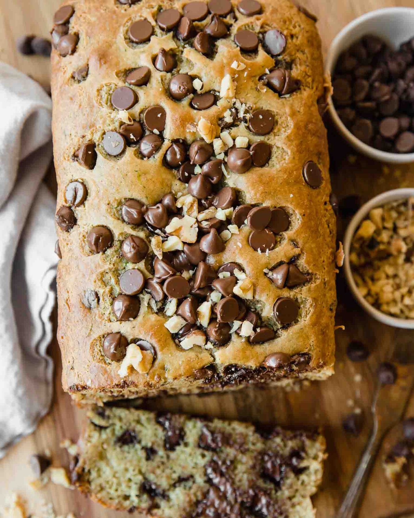 Top shot of Chocolate Chip Zucchini Bread recipe.