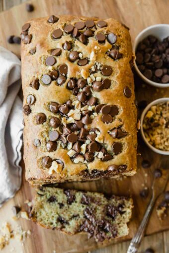 Top shot of Chocolate Chip Zucchini Bread recipe.