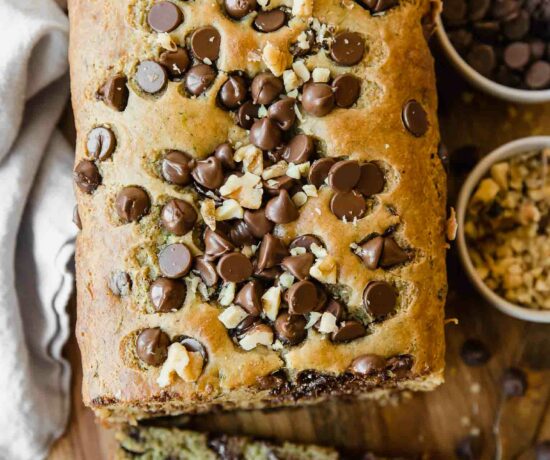 Top shot of Chocolate Chip Zucchini Bread recipe.