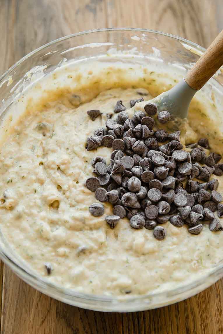 Chocolate Chip Zucchini Bread batter in a bowl.