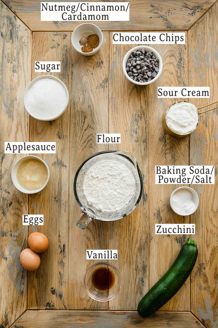 Ingredients for Chocolate Chip Zucchini Bread recipe.
