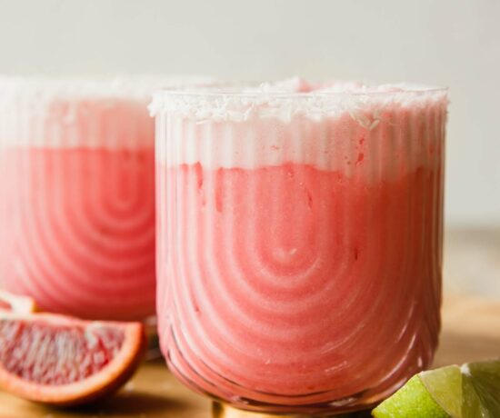 Close up of Creamy Blood Orange Mocktail recipe.