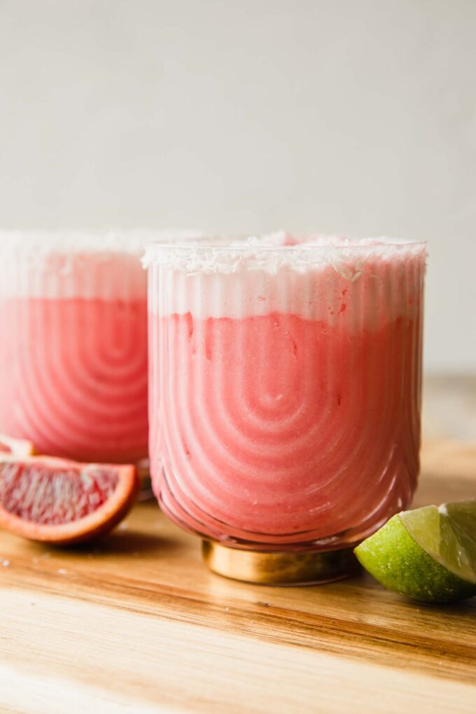 Close up of Creamy Blood Orange Mocktail recipe.