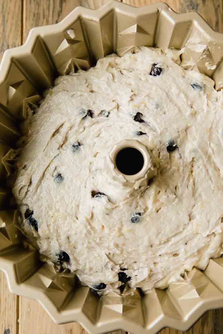 Vegan cake batter in a bundt pan.