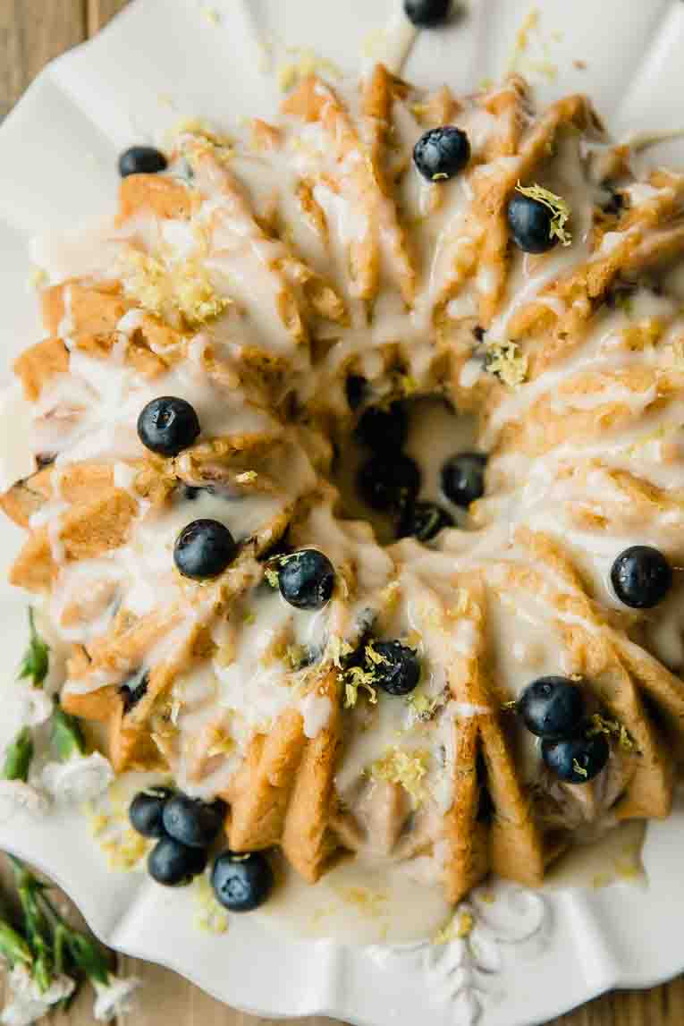Vegan Lemon Blueberry Cake top shot photo.