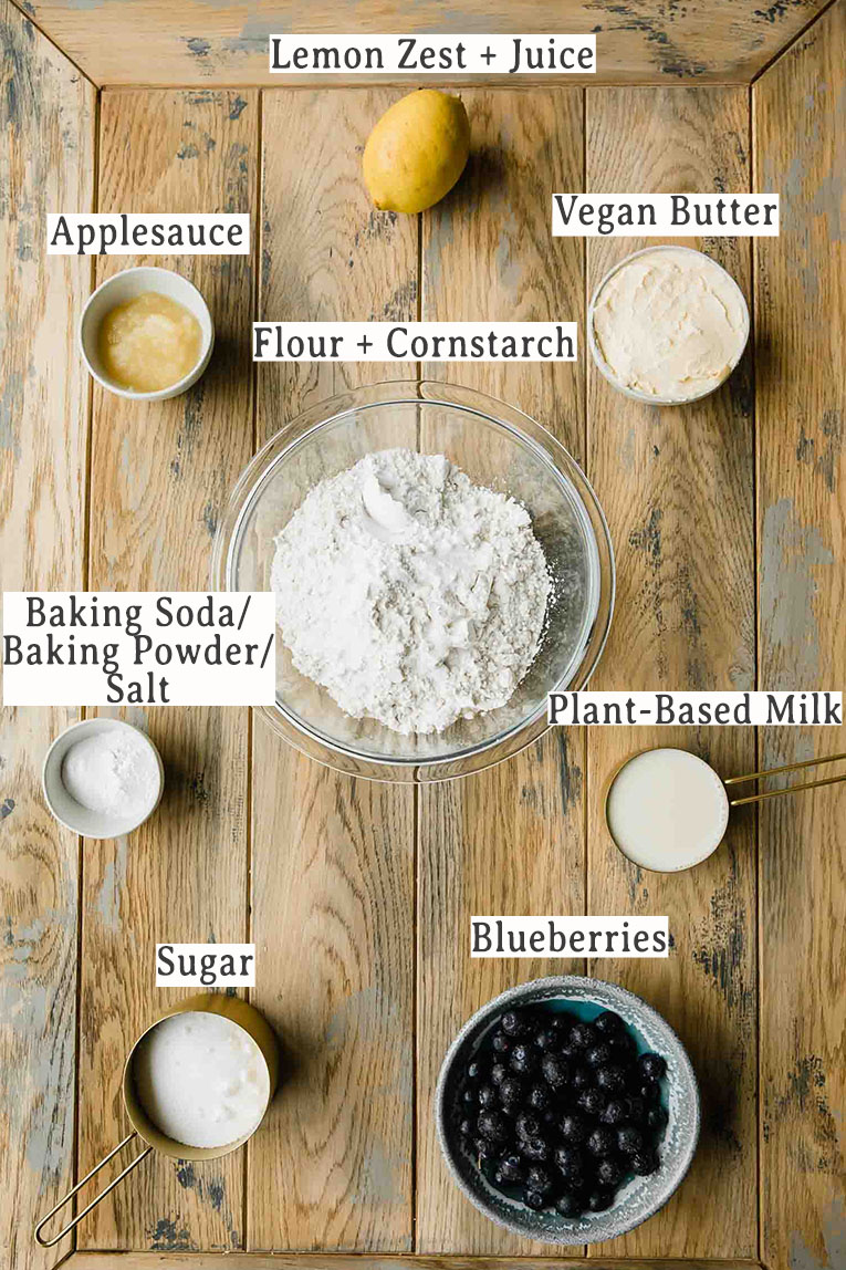Ingredients for Vegan Lemon Blueberry Cake recipe.
