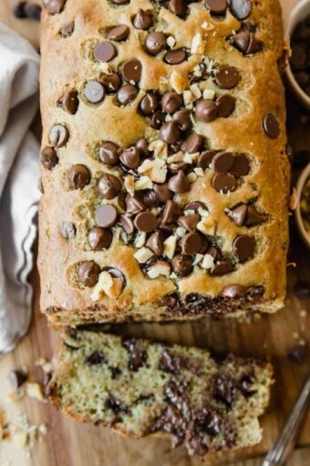 Close up of Chocolate Chip Zucchini Bread.