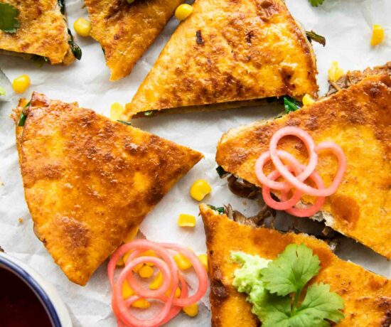 Close up top shot of Birria Quesadillas