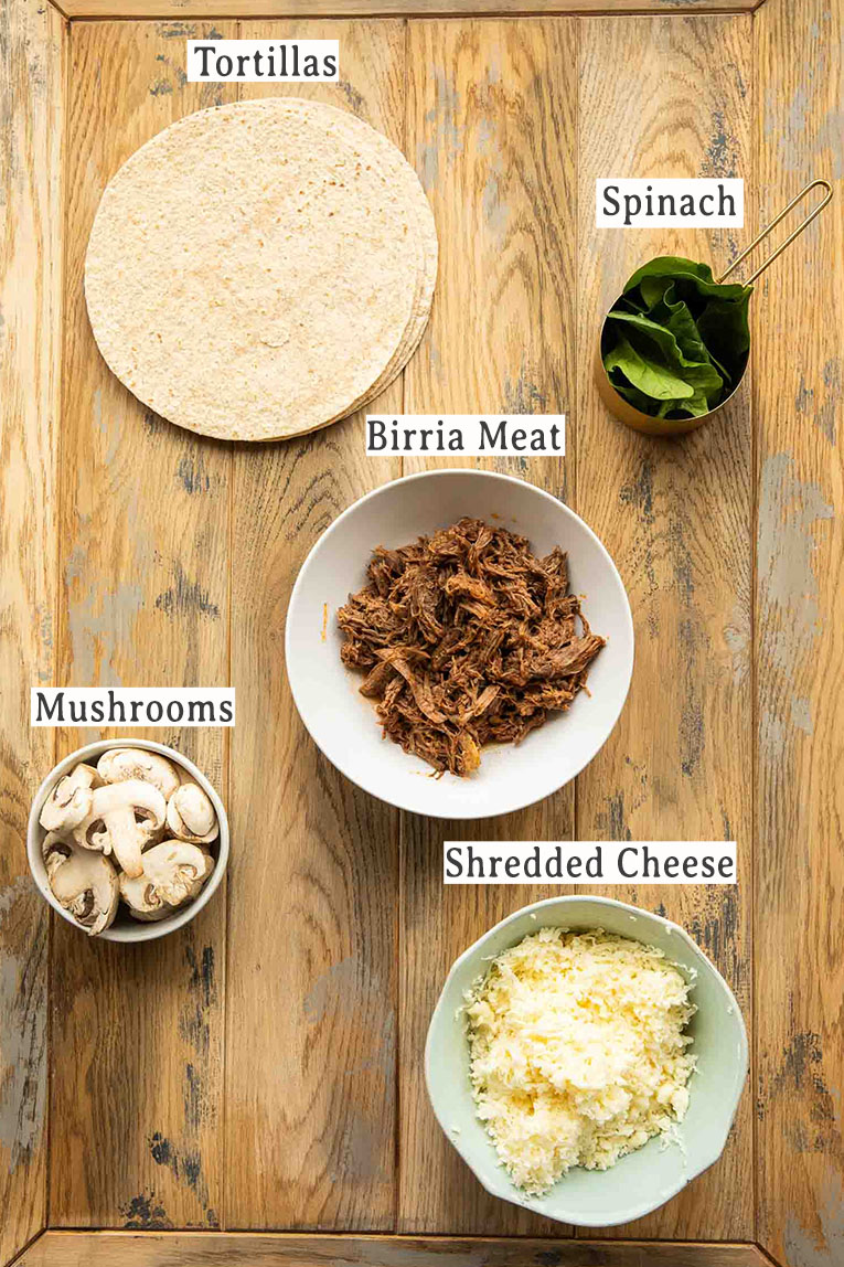 Ingredients for making Birria Quesadillas