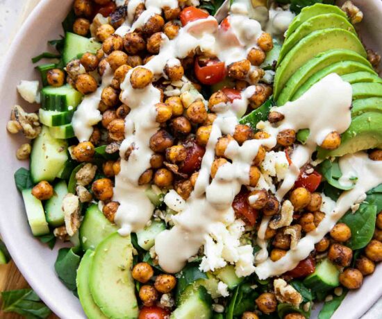 Crispy Chili Lime Chickpea Salad recipe in a bowl.